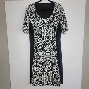 Sami & Jo Plus Size Black & Ivory Scroll Print Sheath Dress 3X